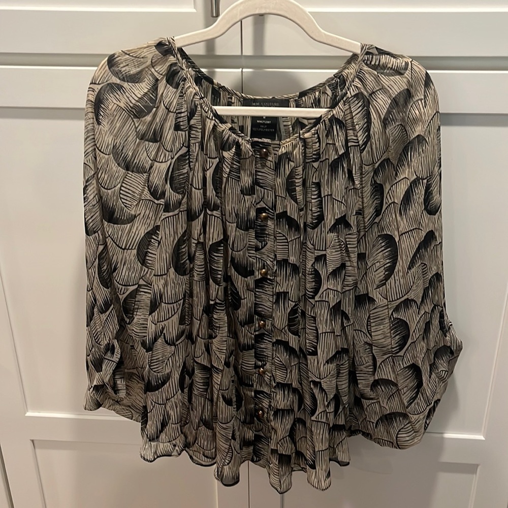 MM Coutour sheer blouse with brass colored buttons